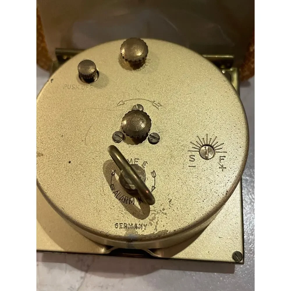 Vintage Seth Thomas 966 Traveling 30hr Alarm Clock Luminous Leather Case Germany